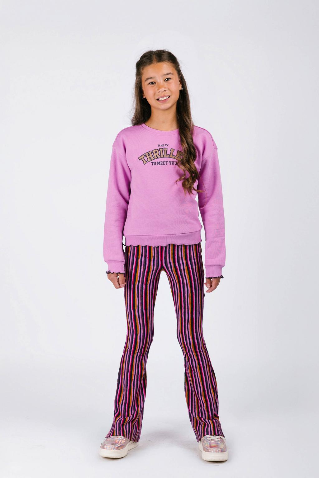 Roze, oranje en paarse meisjes B.Nosy flared broek van polyester met regular waist, elastische tailleband en strepenprint