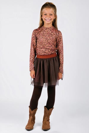 midi jurk met glitter met panterprint bruin