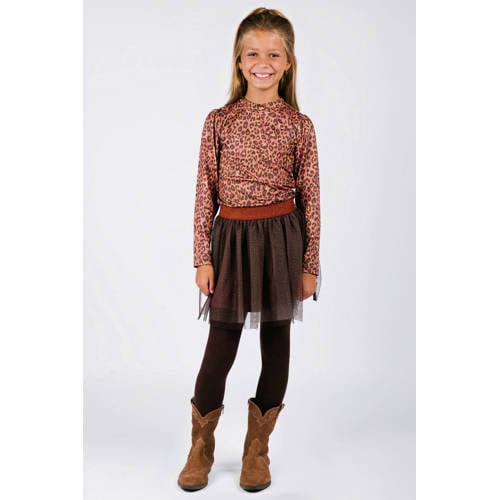 B.Nosy midi jurk met glitter met panterprint bruin afbeelding
