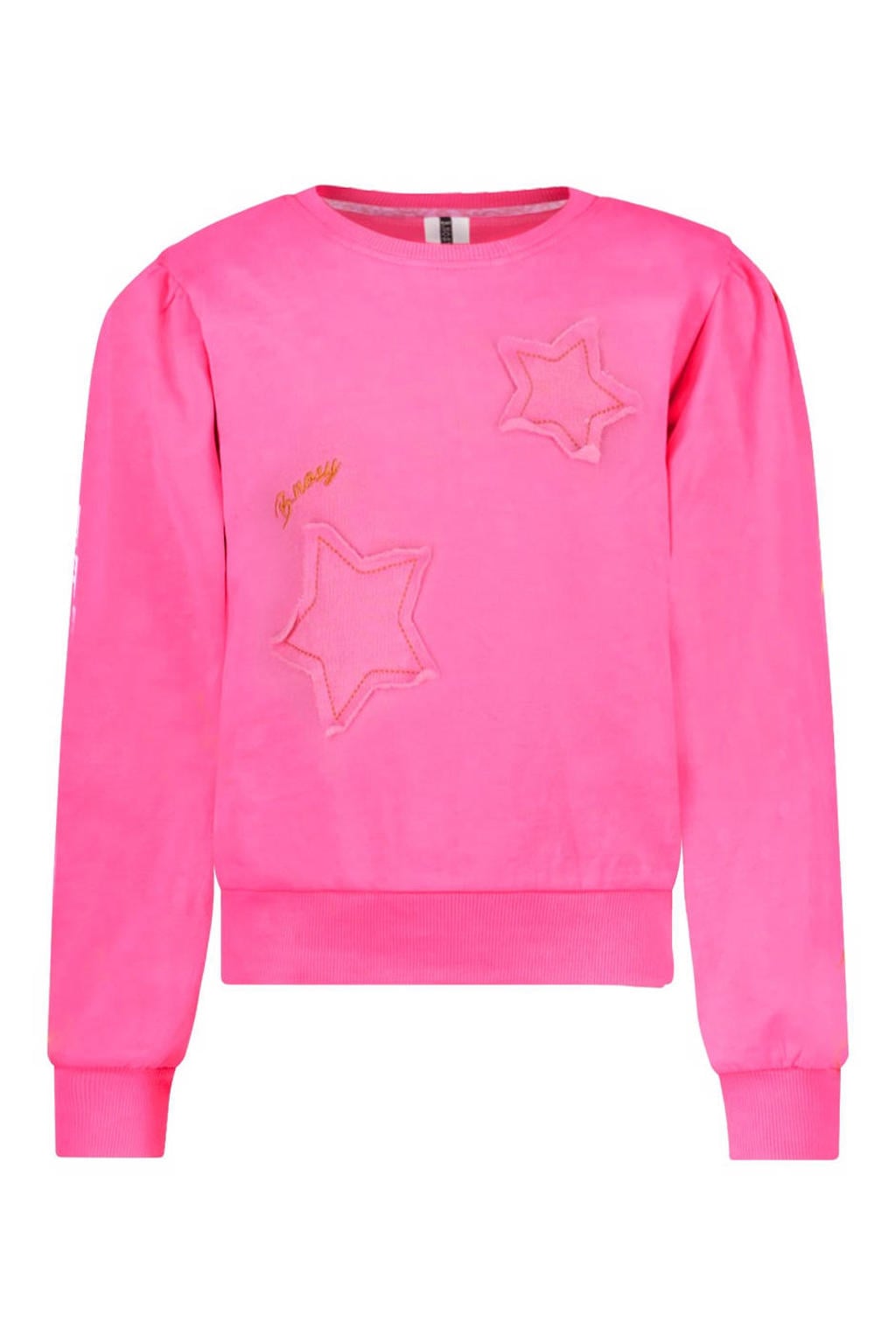 Roze meisjes B.Nosy sweater met sterrenprint, lange mouwen, ronde hals en 3D applicatie