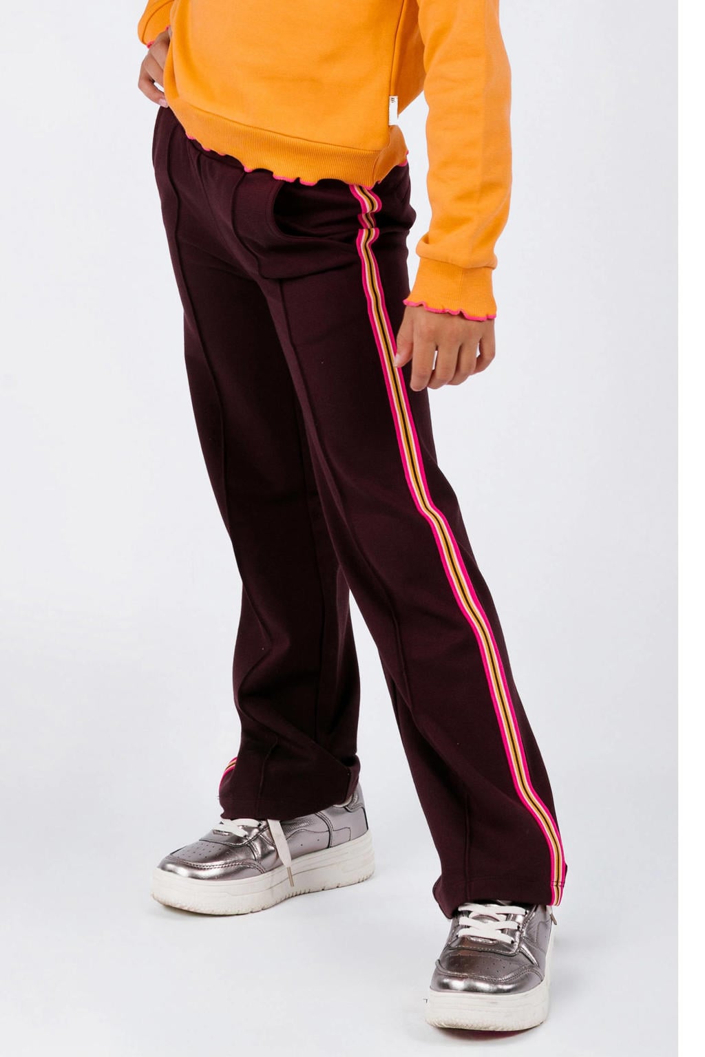 Donkerrood, roze en oranje meisjes B.Nosy straight casual broek van polyester met regular waist, elastische tailleband met koord en meerkleurige print