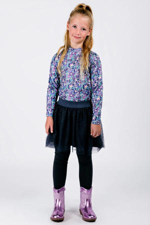 gebloemde midi jurk met glitter paars