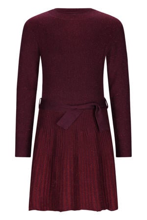midi jurk met glitter donkerrood