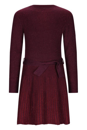 midi jurk met glitter donkerrood