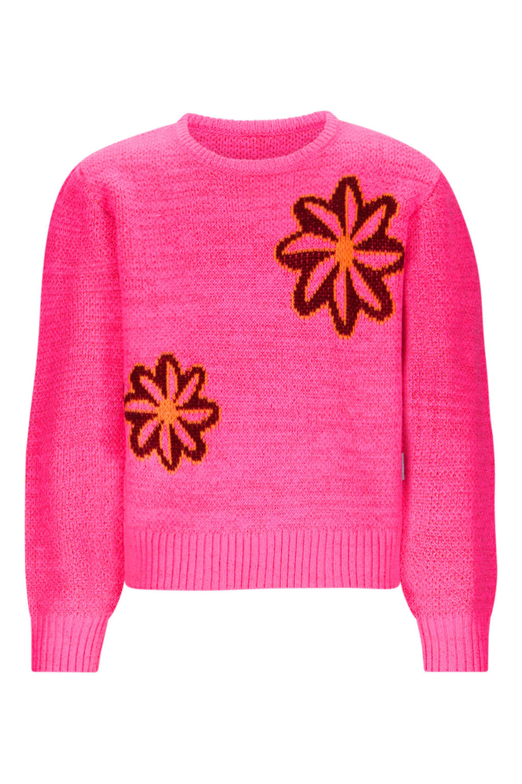 Roze meisjes B.Nosy gebloemde sweater gebreid van polyamide met lange mouwen en ronde hals