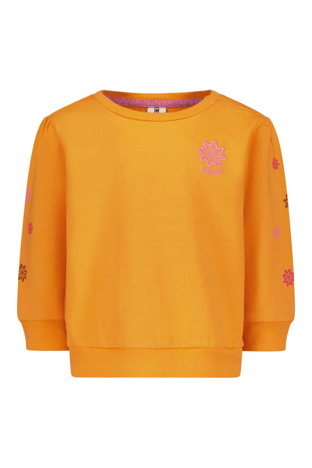 Oranje meisjes B.Nosy gebloemde sweater van katoen met lange mouwen, ronde hals en geribde boorden