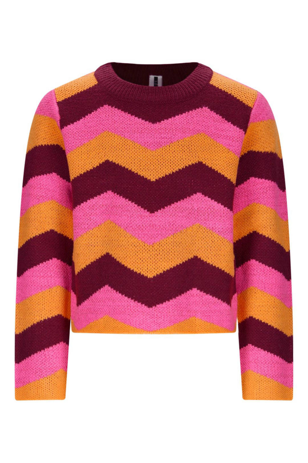 Donkerrood, roze en oranje meisjes B.Nosy trui gebreid van polyamide met lange mouwen en ronde hals