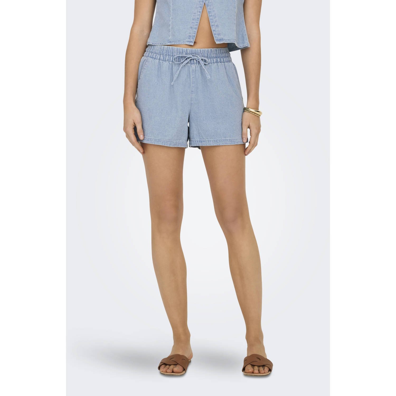 JDY straight regular waist casual short lichtblauw