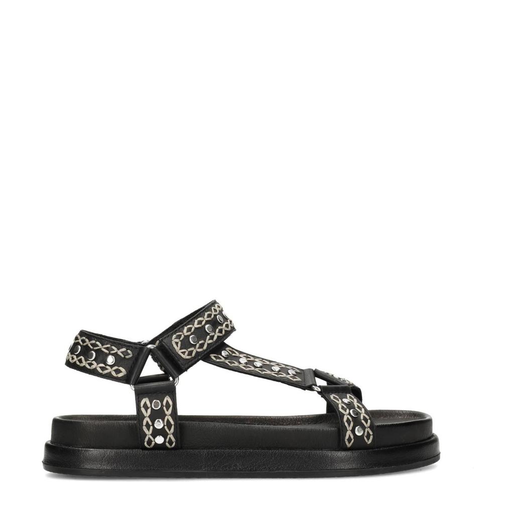 Zwarte dames PS Poelman Mag suède sandalen met klittenband