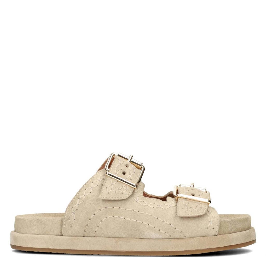 Beige dames Haboob Elysee suède slippers met gesp