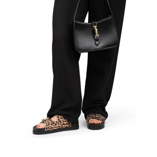 Haboob Elysee suède slippers met panterprint beige/bruin afbeelding