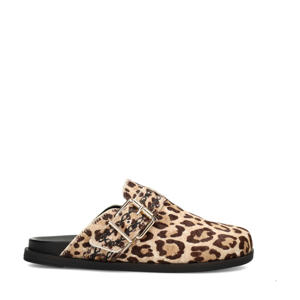 Amelie suède clogs met panterprint beige/bruin