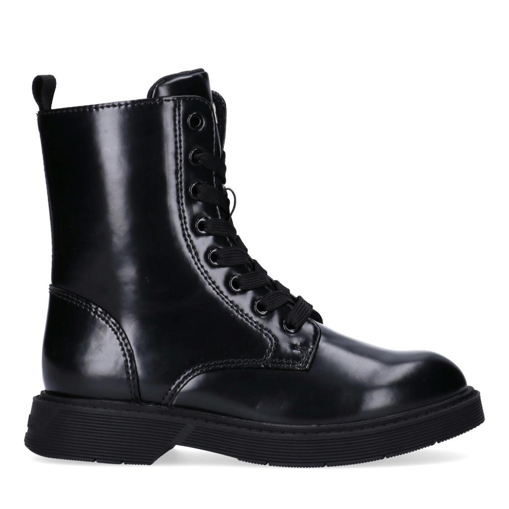 Zwarte meisjes Calvin Klein veterboots van imitatieleer met rits- en vetersluiting