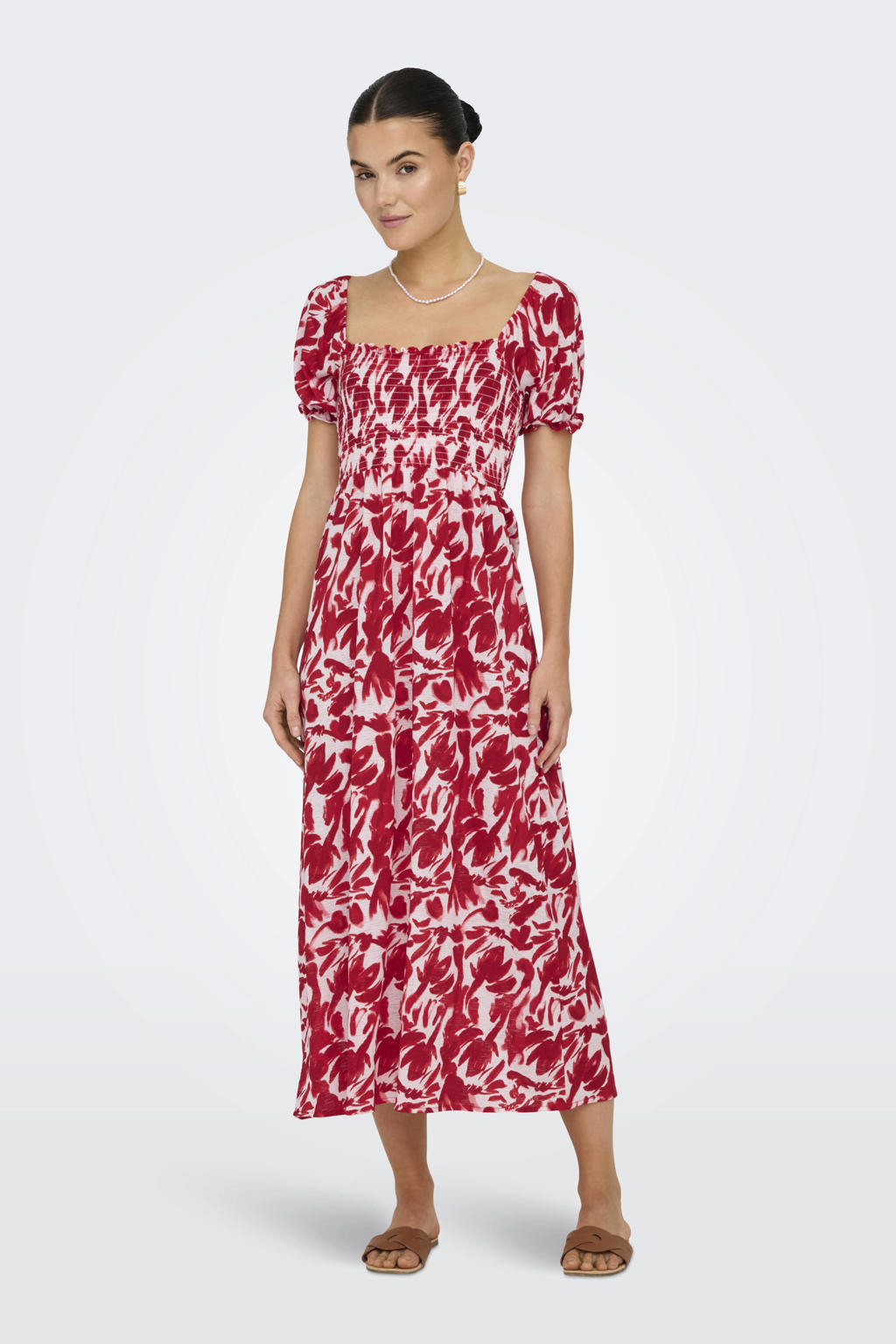 Witte dames JDY zomerjurk van polyester met effen, korte mouwen en vierkante hals