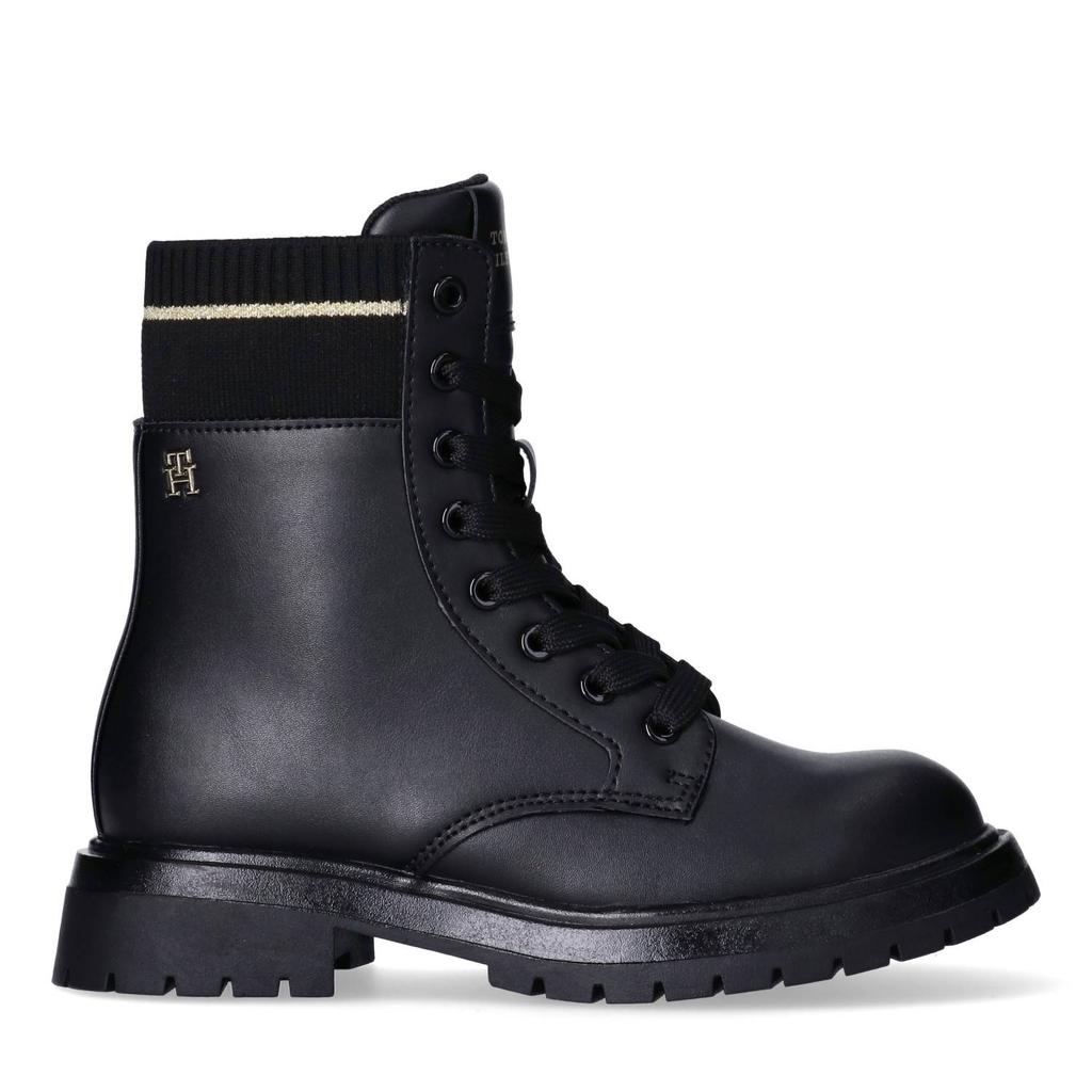 Zwarte meisjes Tommy Hilfiger veterboots van imitatieleer met rits- en vetersluiting