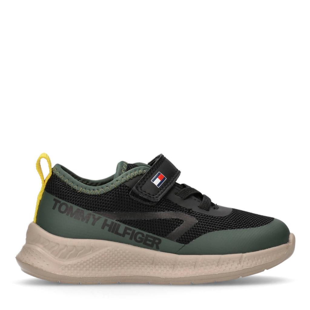 Groen en zwarte jongens Tommy Hilfiger sneakers van 50% polyester/50% pu met veters