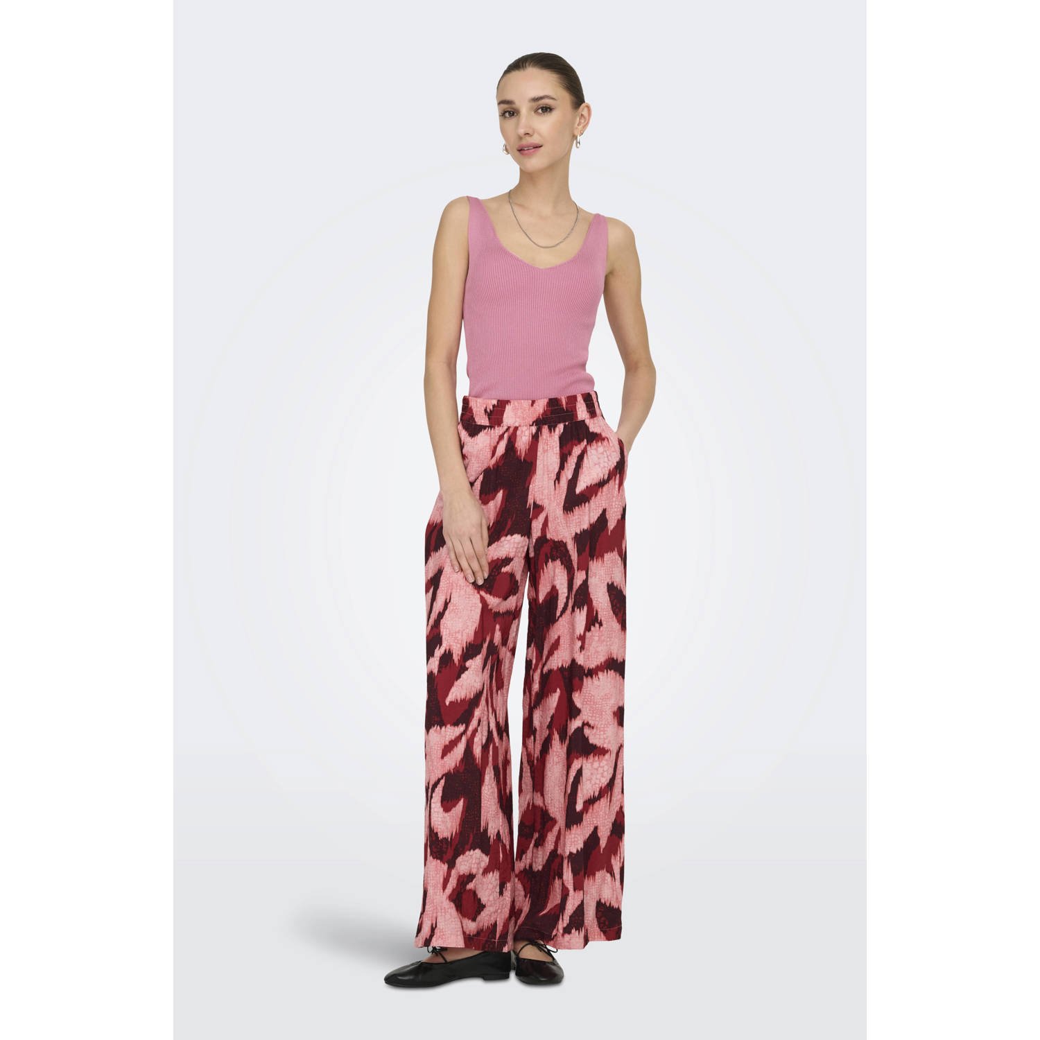 JDY wide leg regular waist broek rood