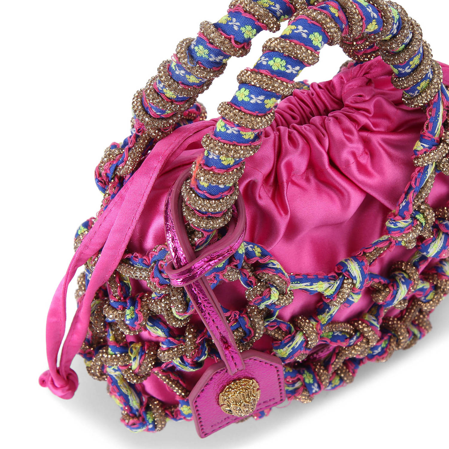 Kurt Geiger mini macramé handtas met strass roze
