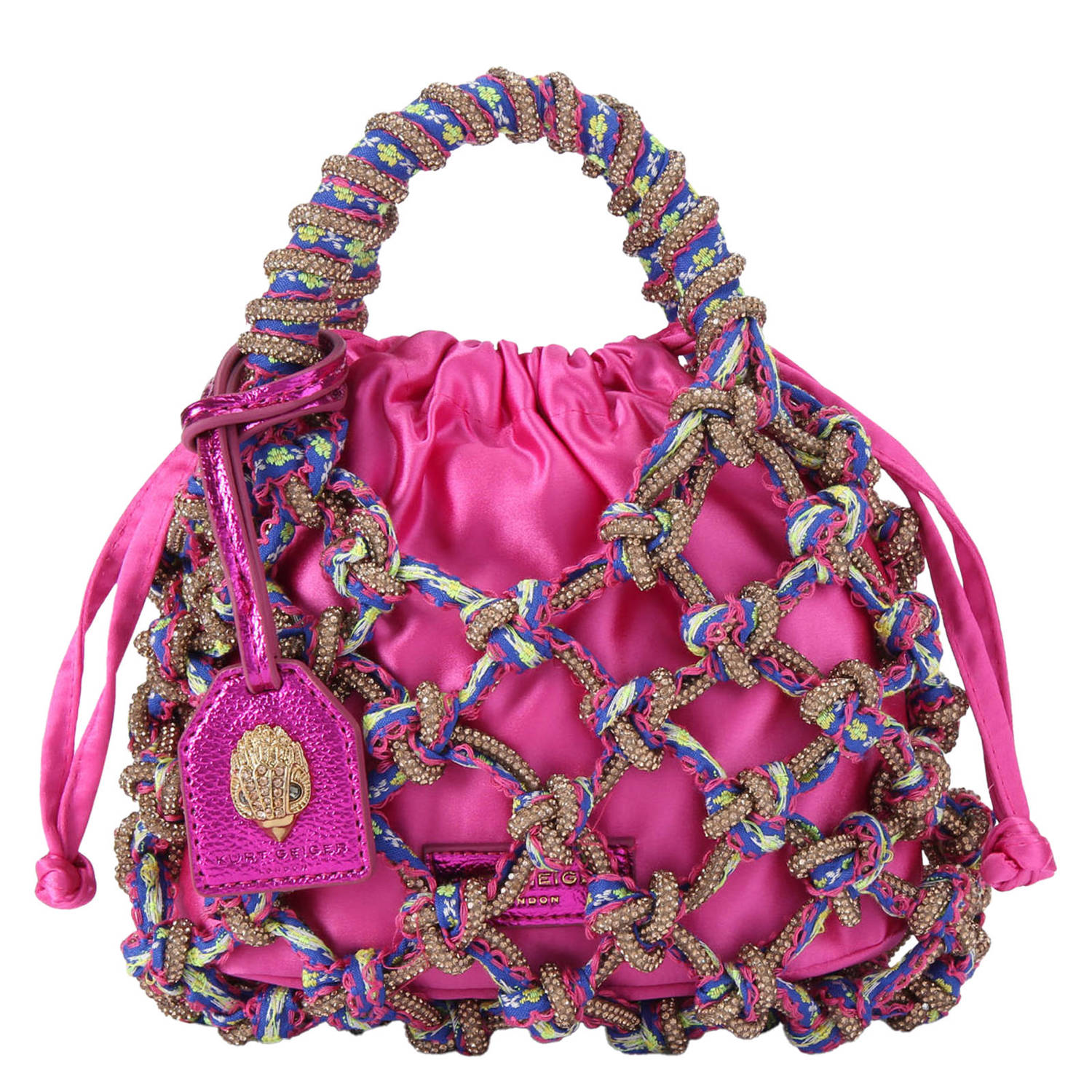 Kurt Geiger mini macramé handtas met strass roze