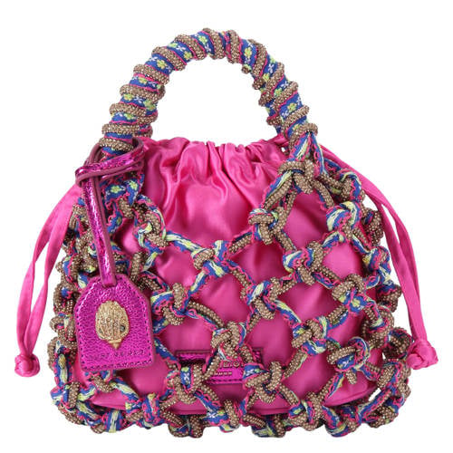 Kurt Geiger mini macramé handtas met strass roze afbeelding