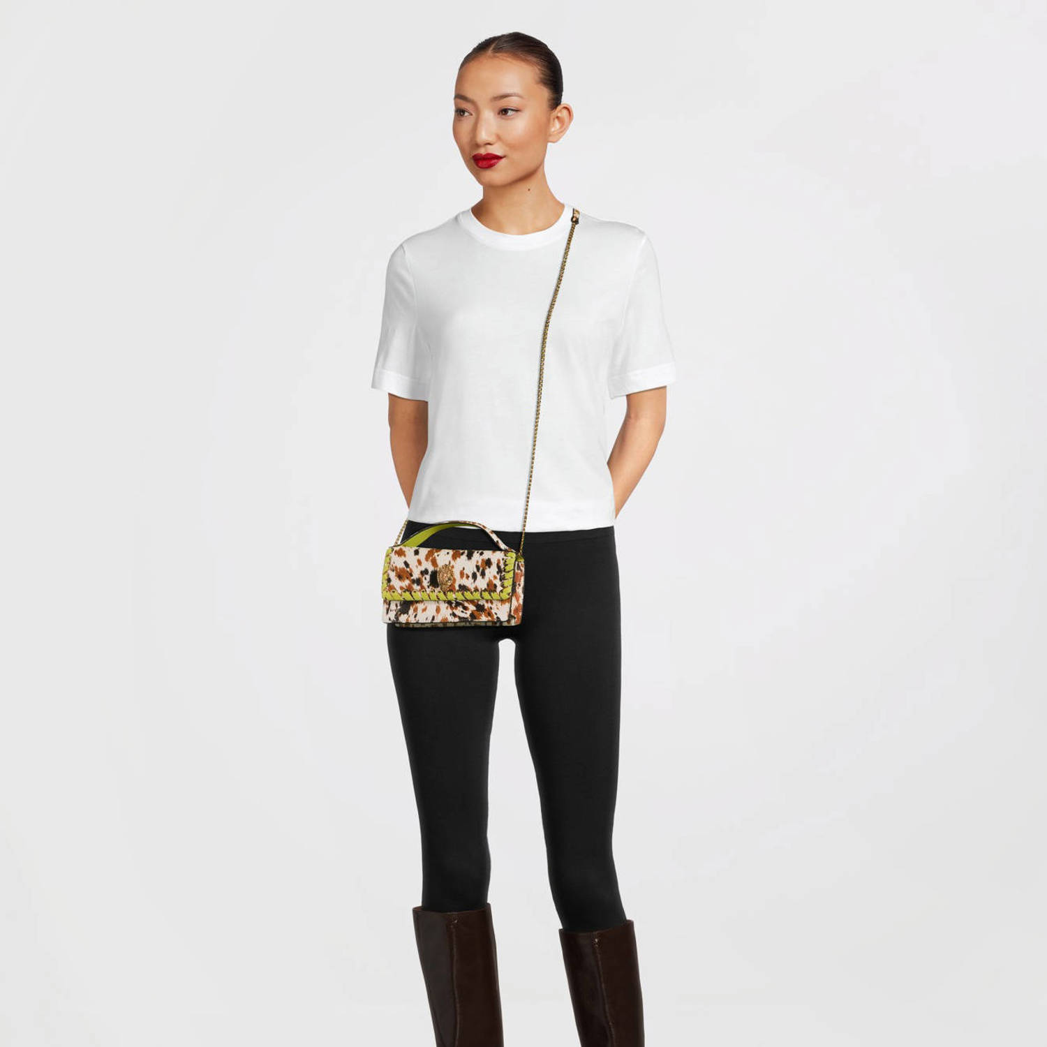 Kurt Geiger leren crossbody tas met koeienprint bruin