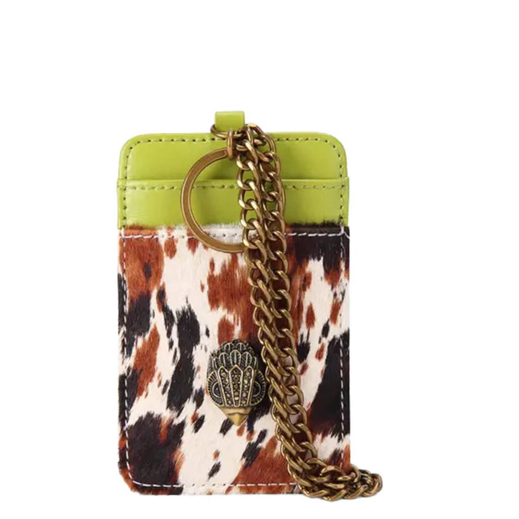 Kurt Geiger leren pasjeshouder met koeienprint bruin/limegroen