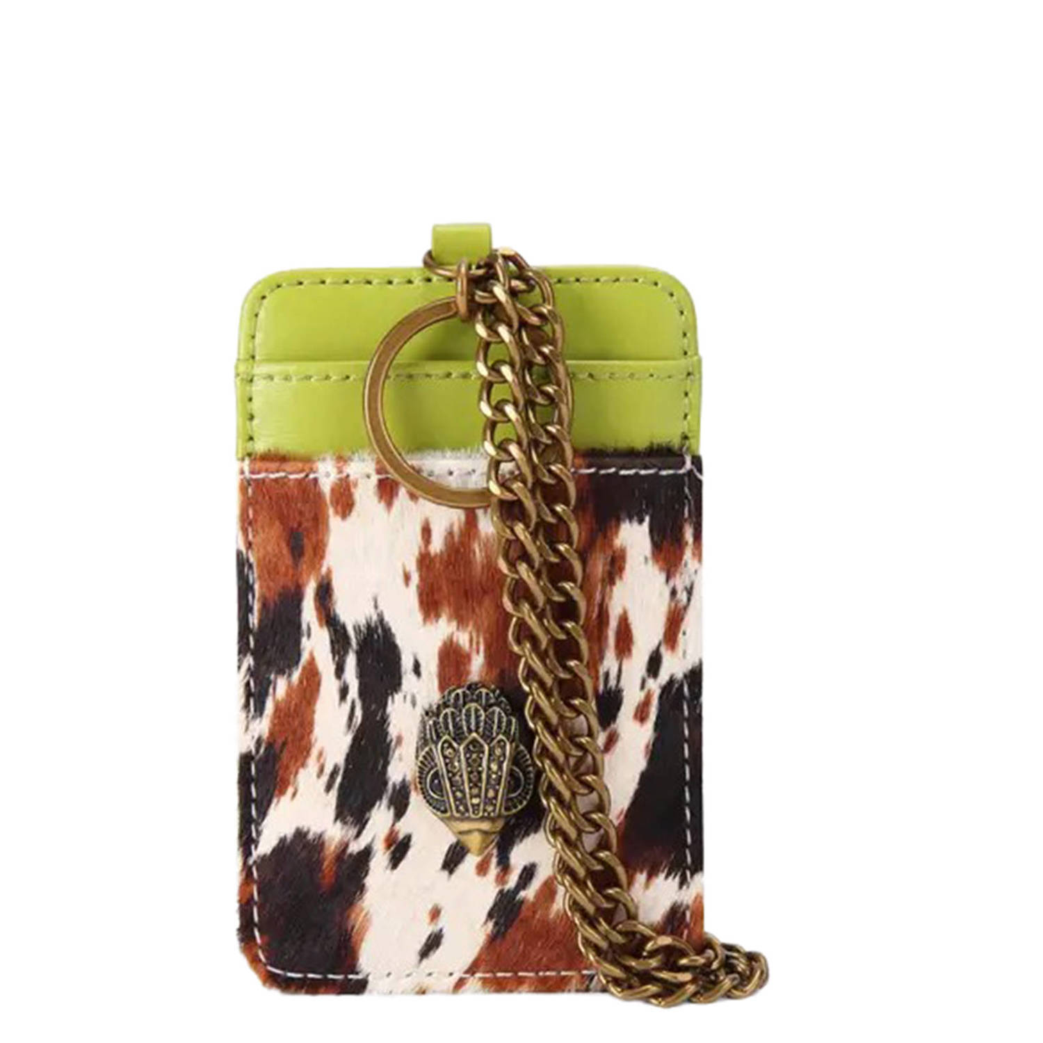 Kurt Geiger leren pasjeshouder met koeienprint bruin limegroen