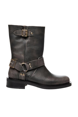 Heartbeat leren bikerboots zwartgrijs