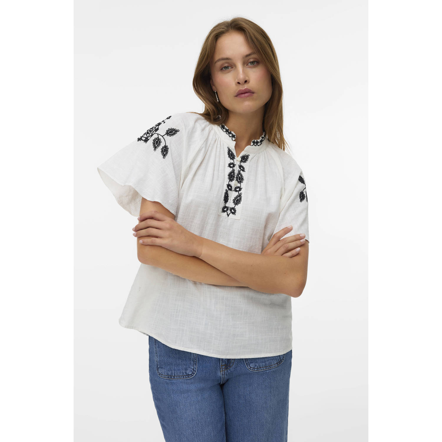 VERO MODA top ecru broderie