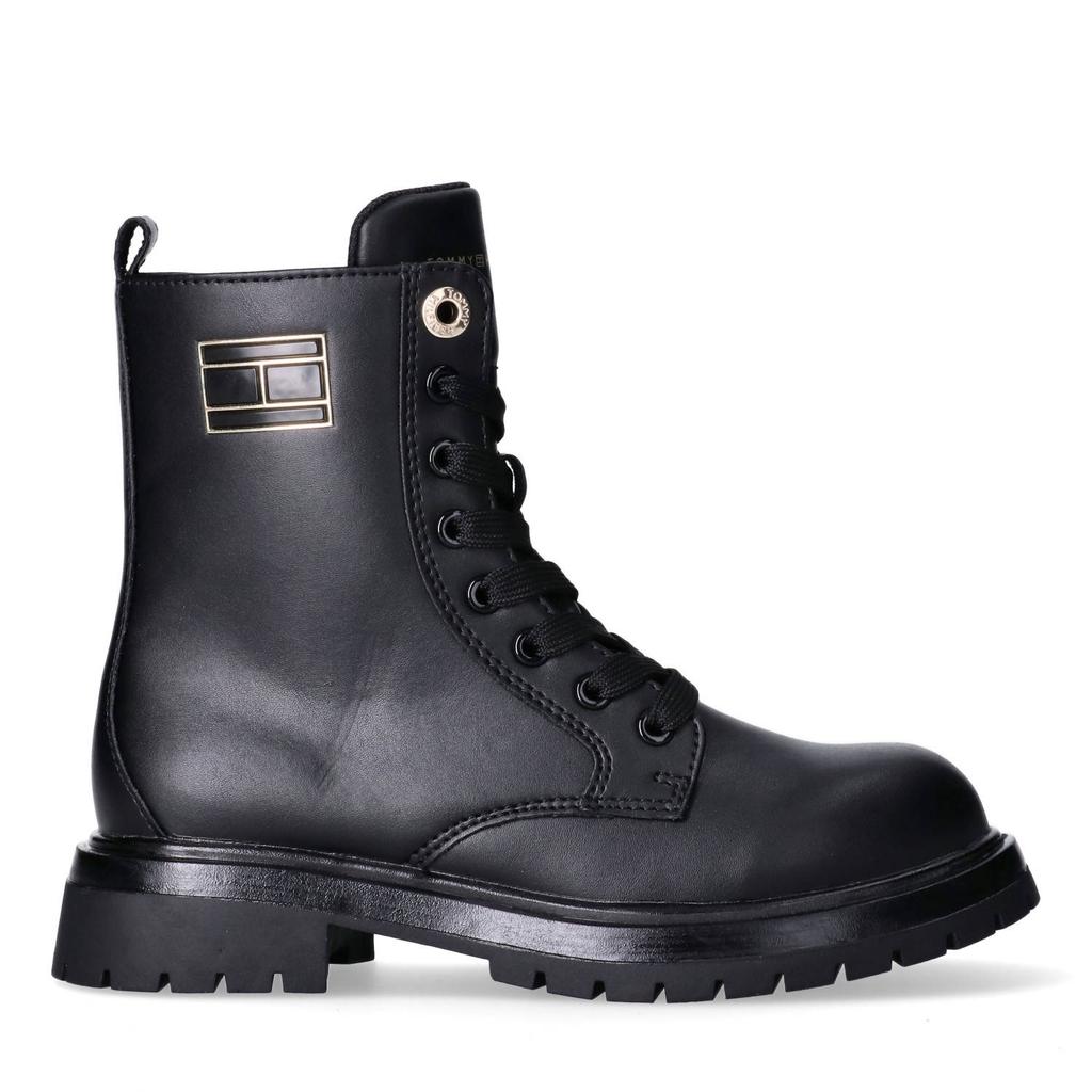 Zwarte meisjes Tommy Hilfiger veterboots van imitatieleer met rits- en vetersluiting
