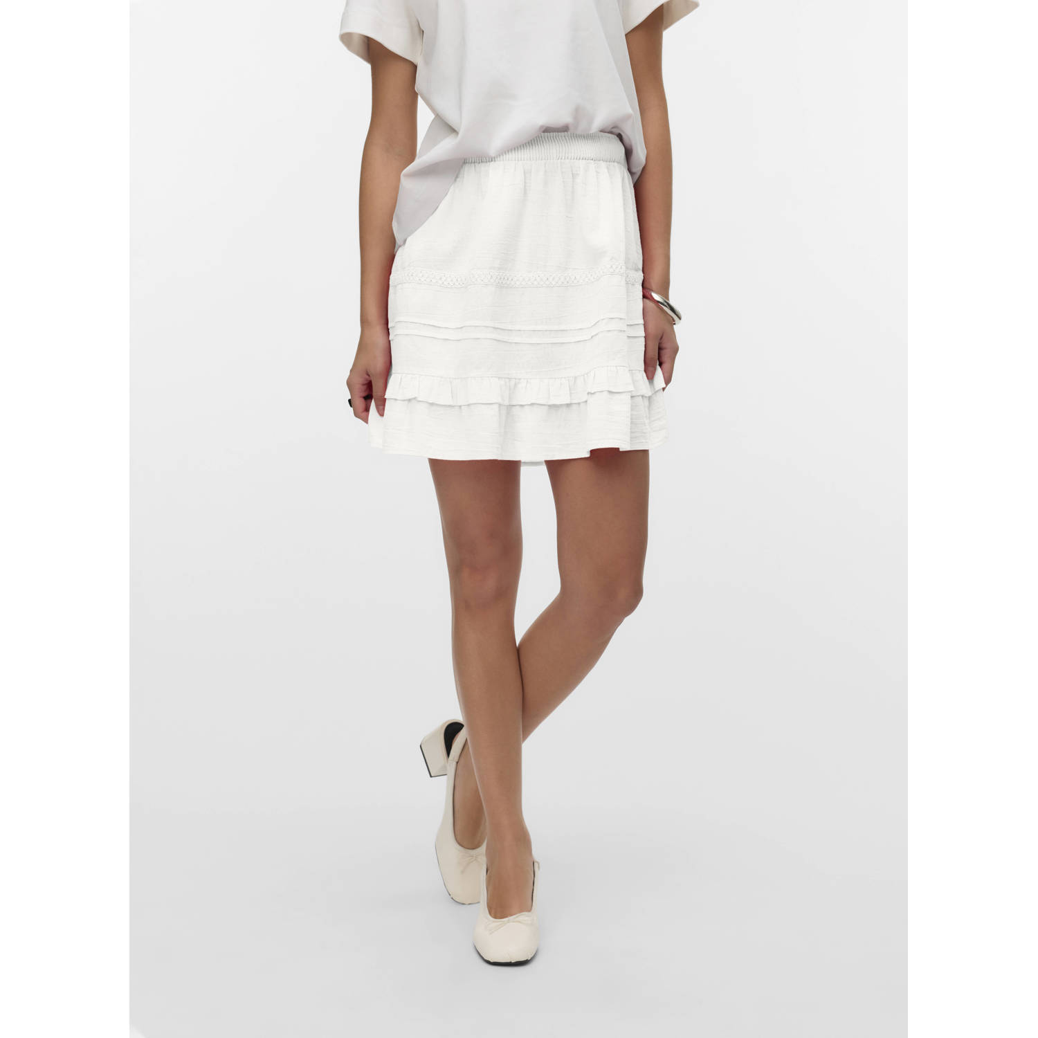 VERO MODA korte rok broderie wit