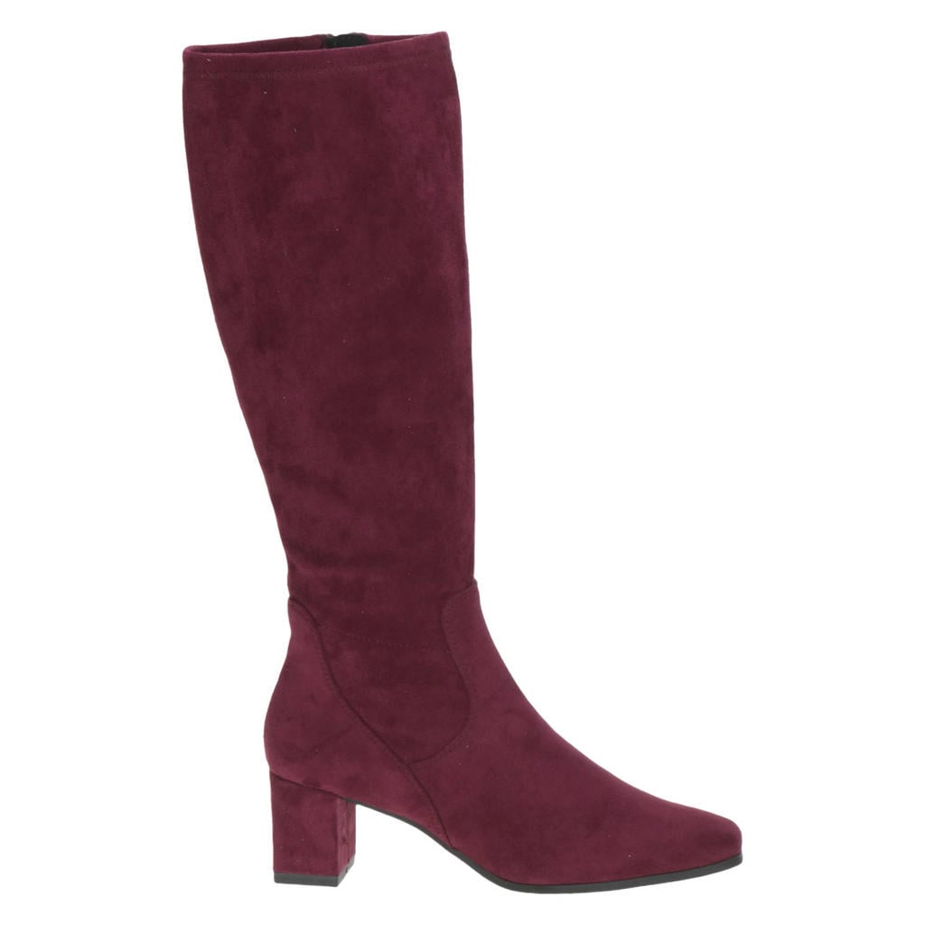 Bordeaux dames Caprice Tracy hoge laarzen van imitatie suede en textiel met ritssluiting