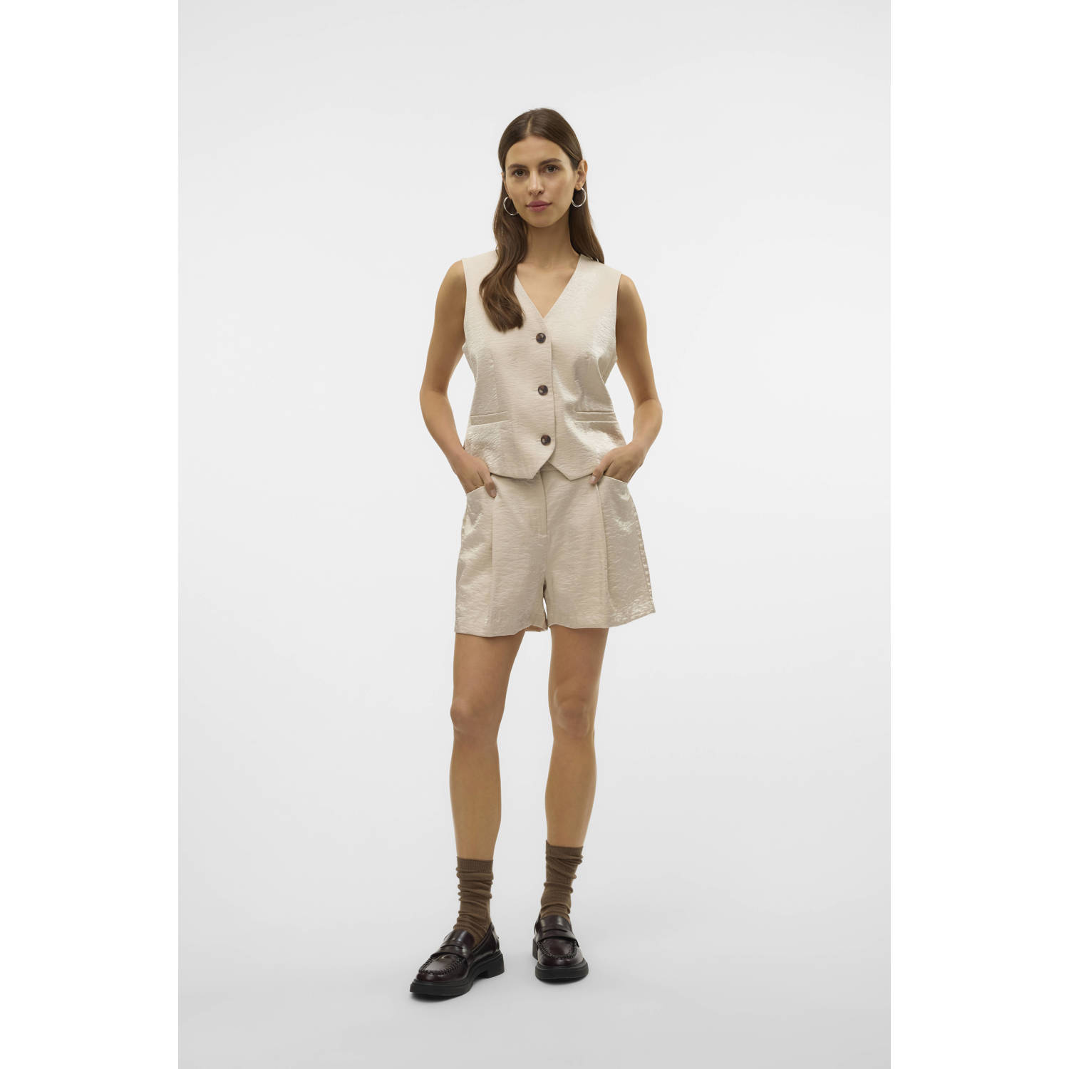 VERO MODA regular waist casual short ecru