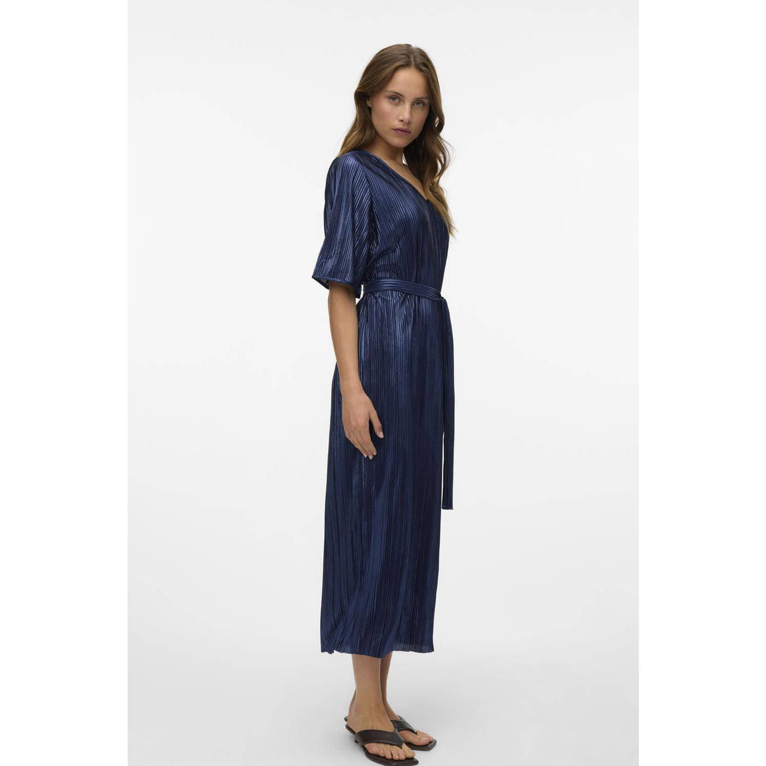 VERO MODA midi jurk met lurex donkerblauw