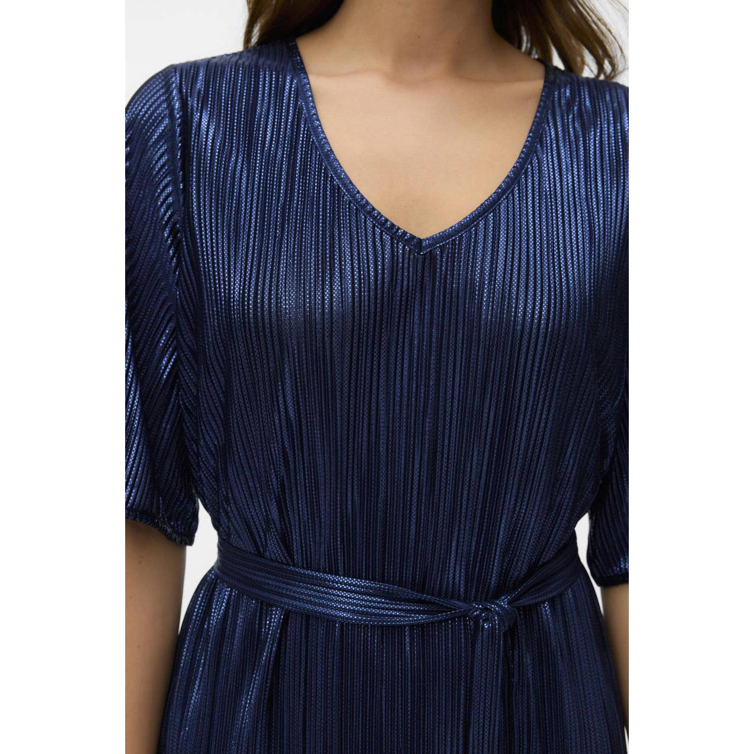 VERO MODA midi jurk met lurex donkerblauw