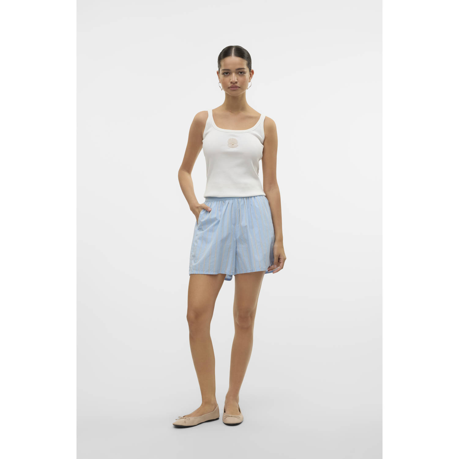 VERO MODA top ecru met parels