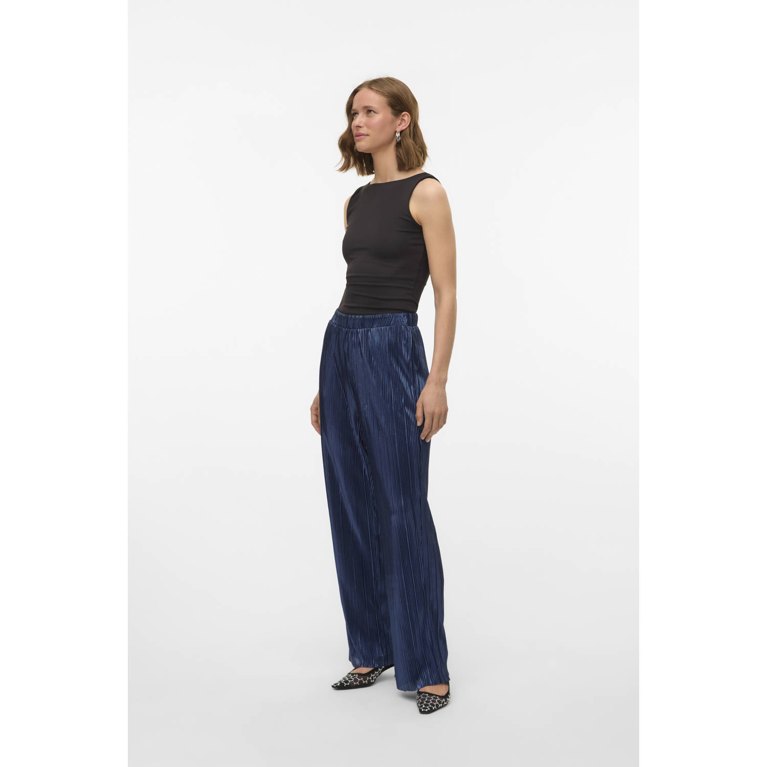 VERO MODA straight regular waist casual broek donkerblauw