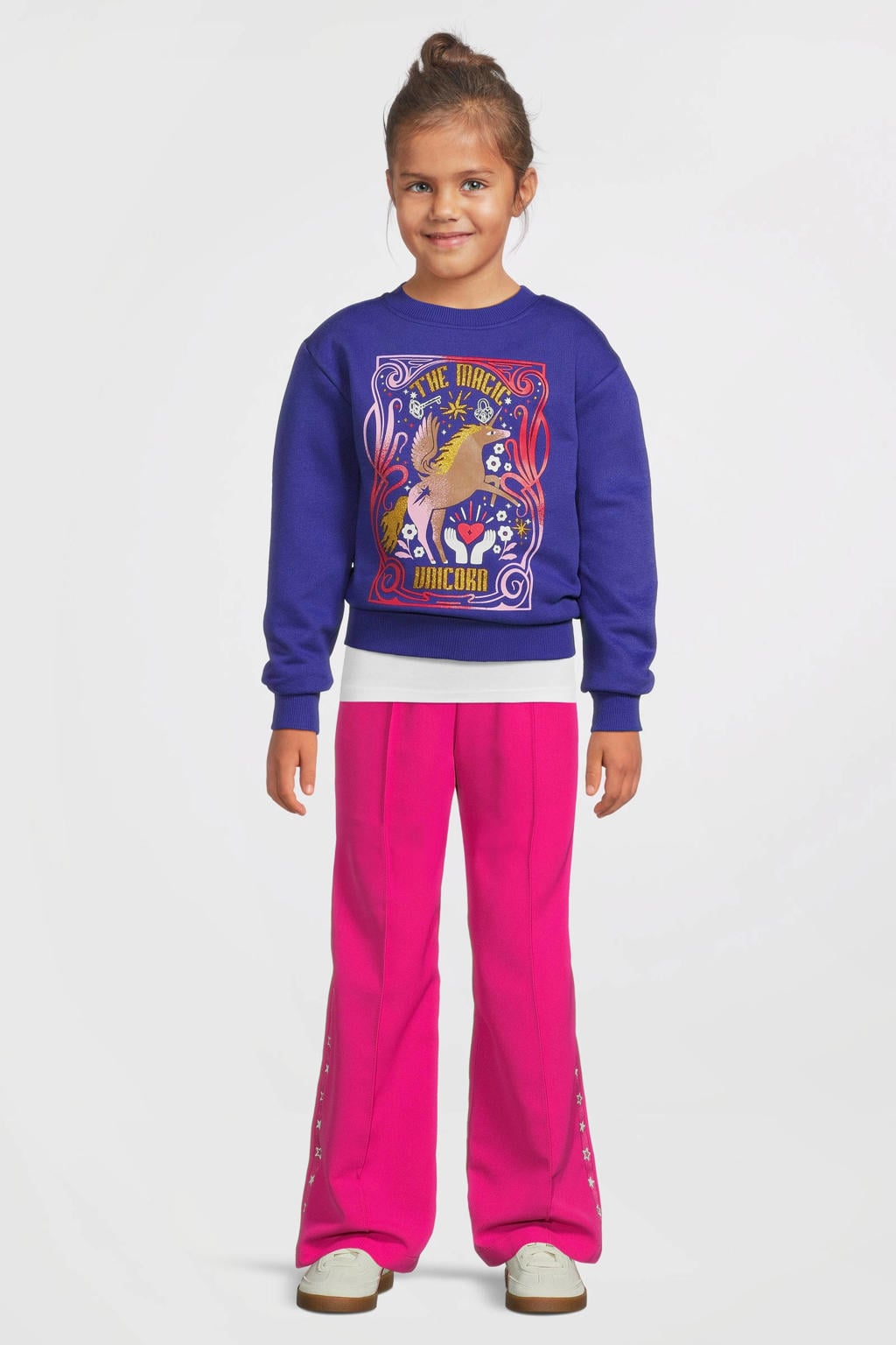 Roze meisjes Orange Stars sportieve wide leg broek Celina met effen