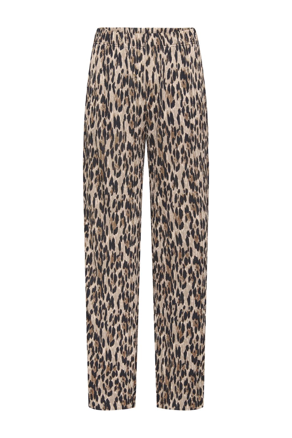 Bruin en zwarte dames ONLY regular waist casual broek van polyester met elastische tailleband en dierenprint