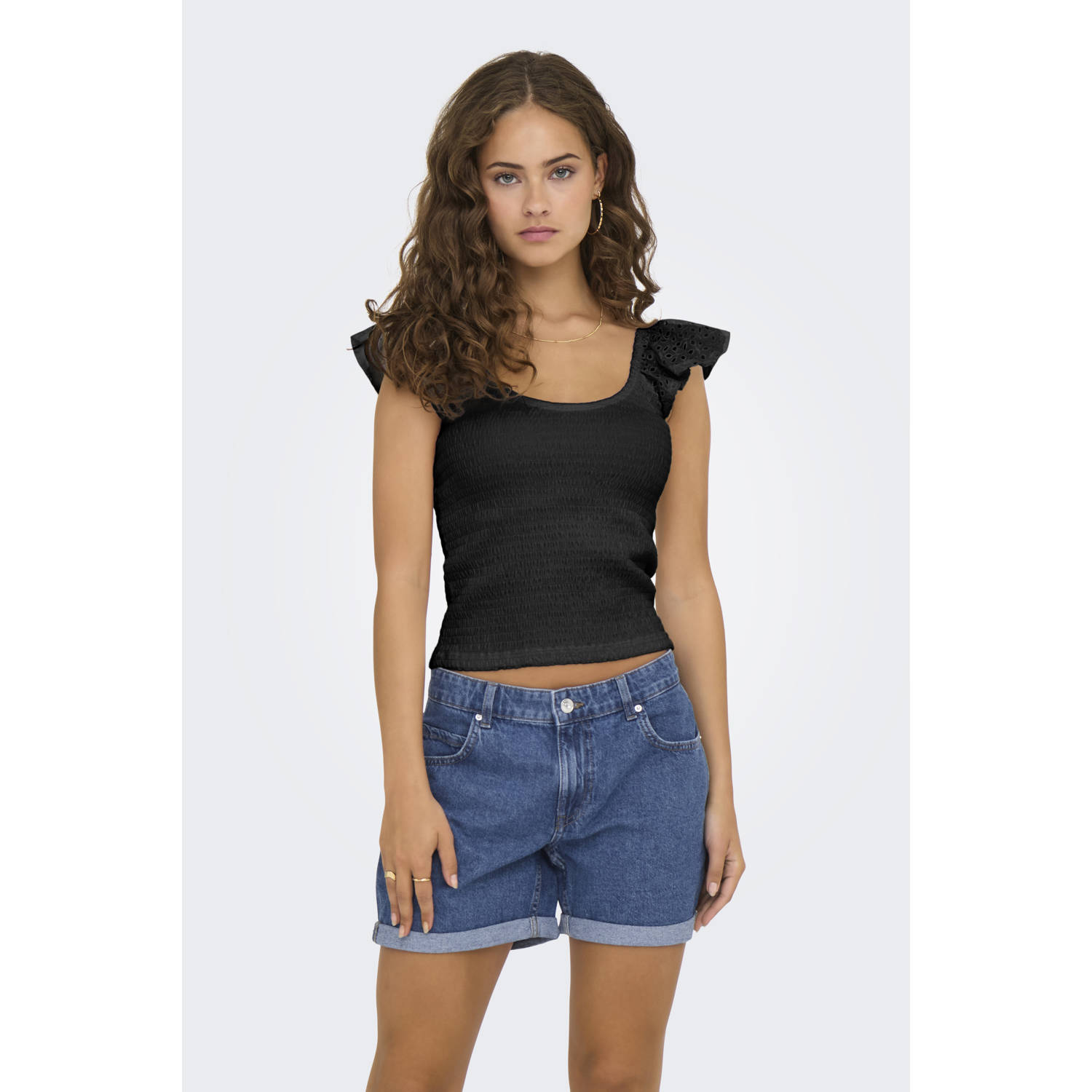 ONLY top zwart broderie