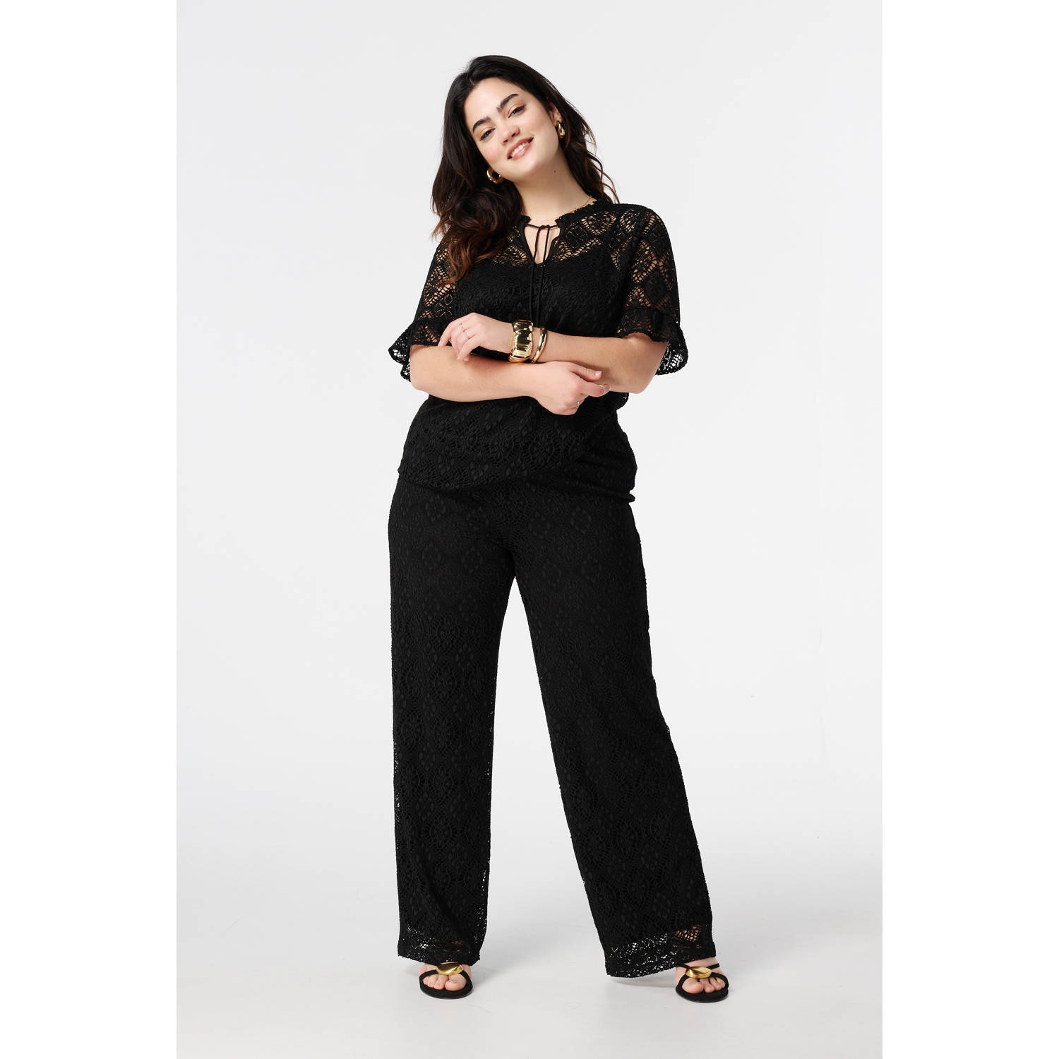 MS Mode straight regular waist casual broek zwart