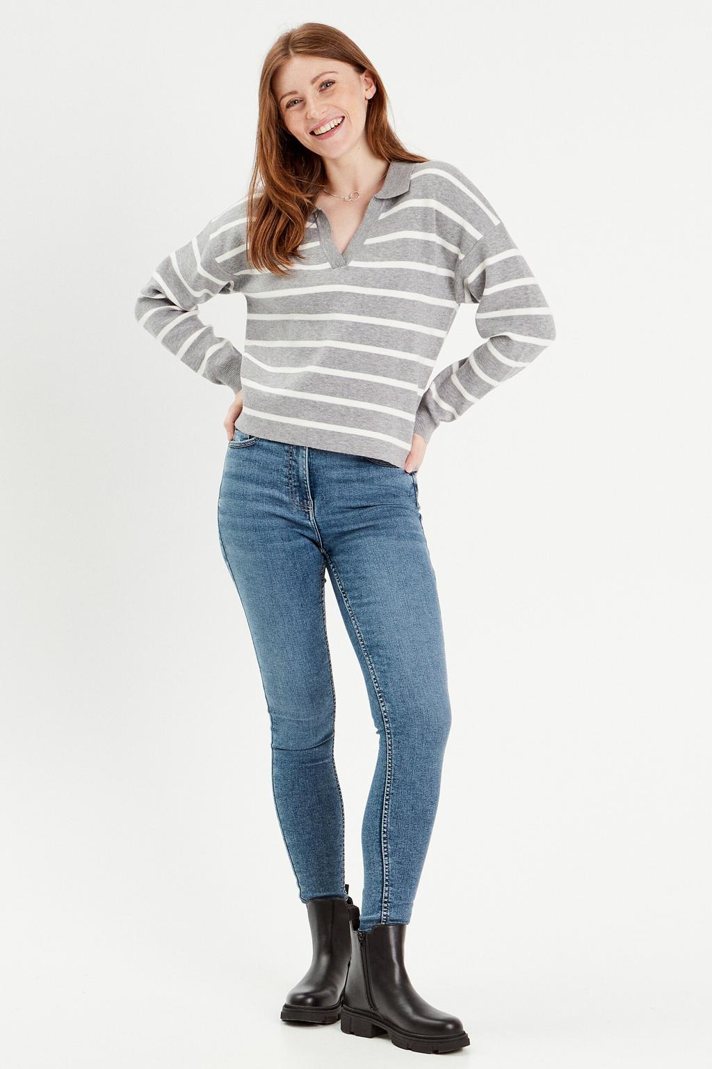 Medium blue denim dames Cache Cache skinny jeans van denim met regular waist, rits- en knoopsluiting en effen