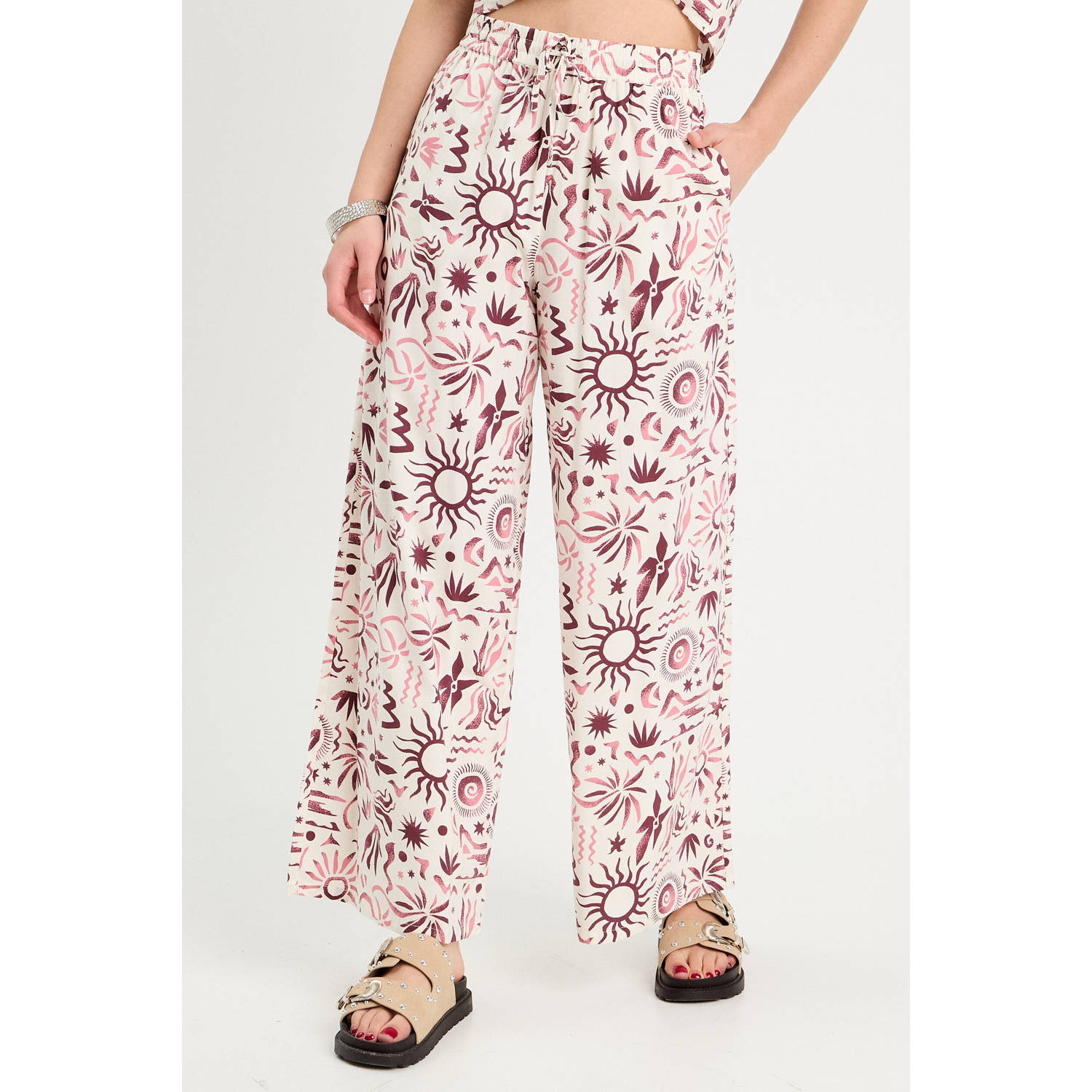 Cache wide leg regular waist broek lichtroze