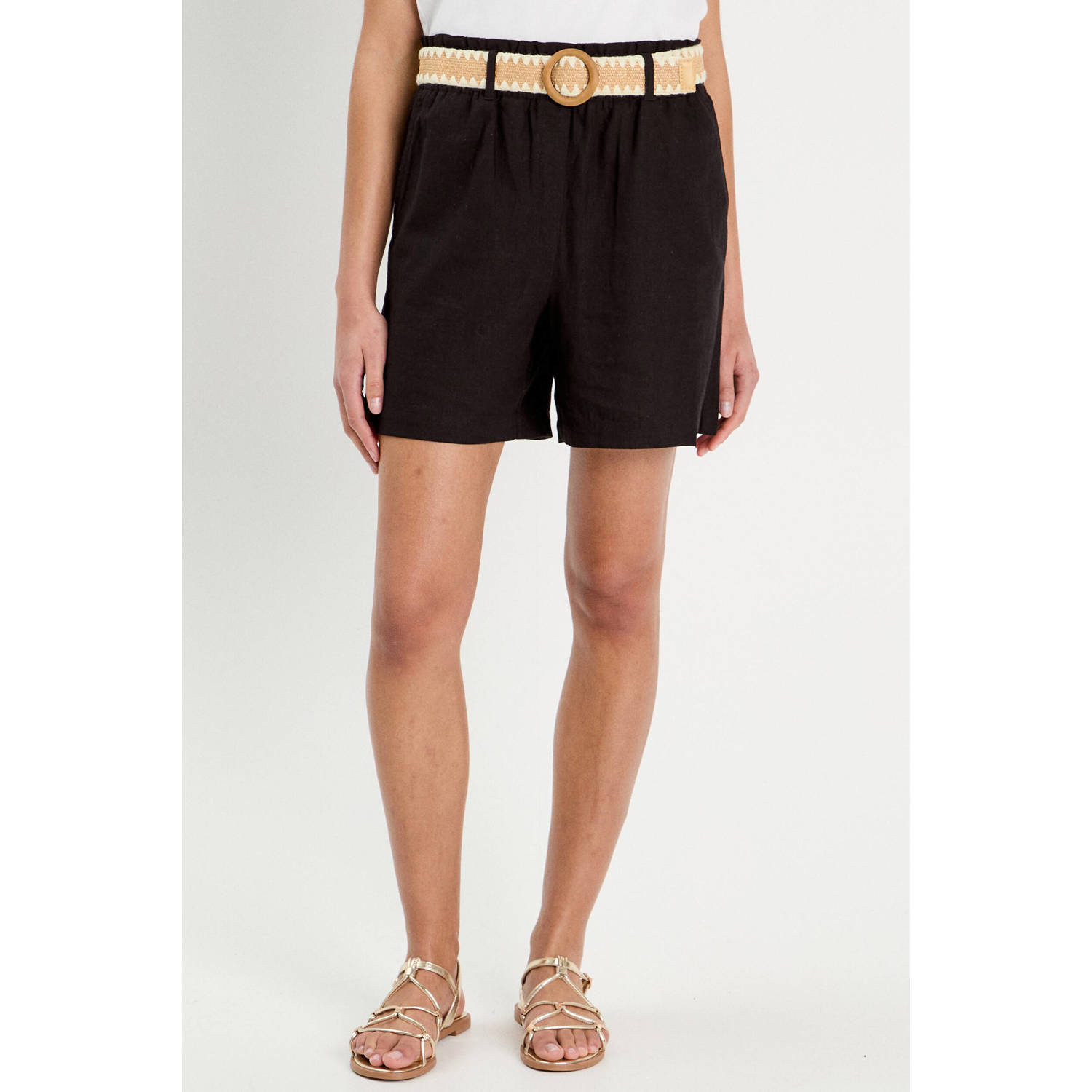 Cache linnen straight regular waist casual short zwart