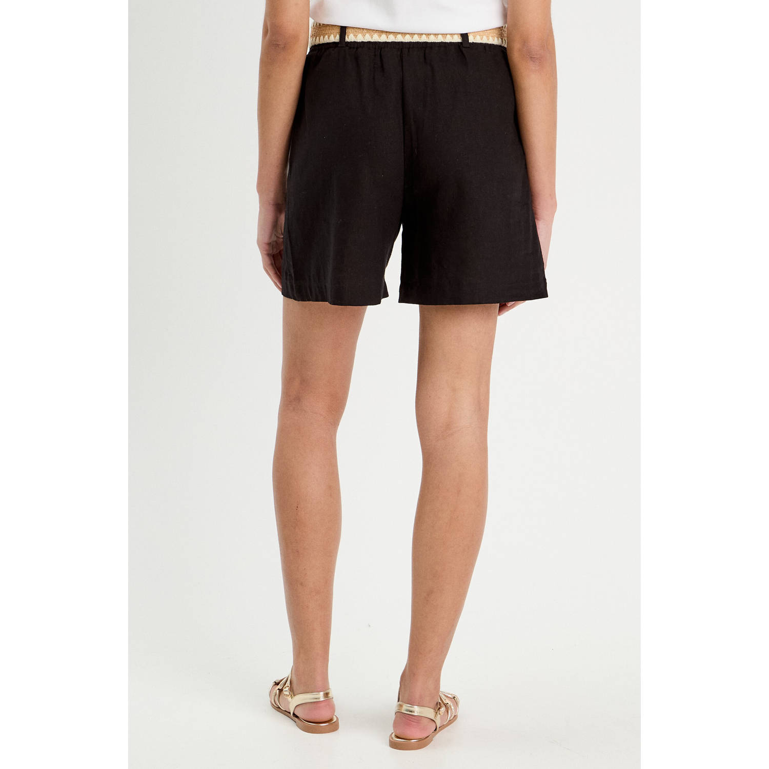 Cache linnen straight regular waist casual short zwart