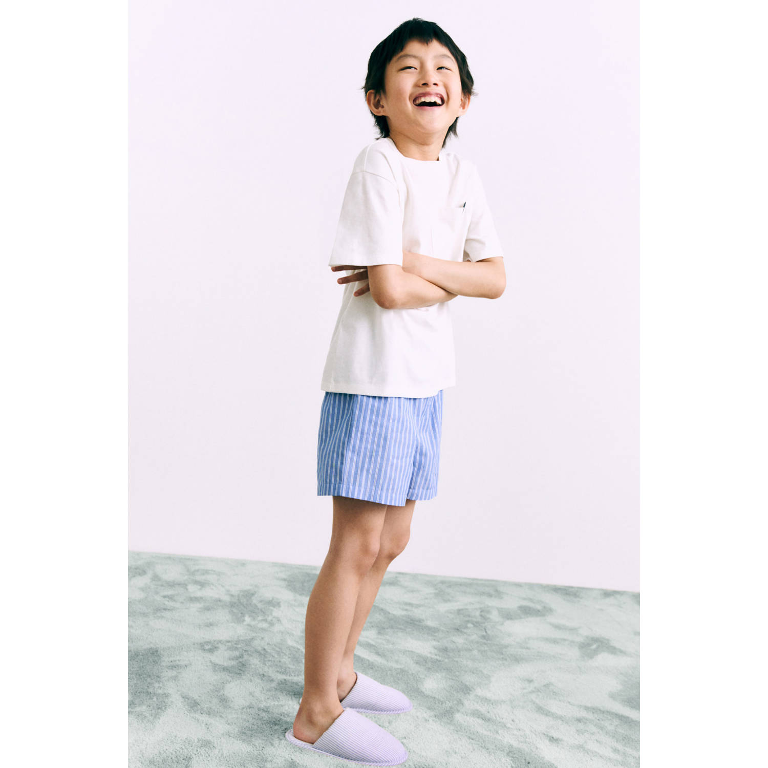 Mango Kids shortama lichtblauw wit