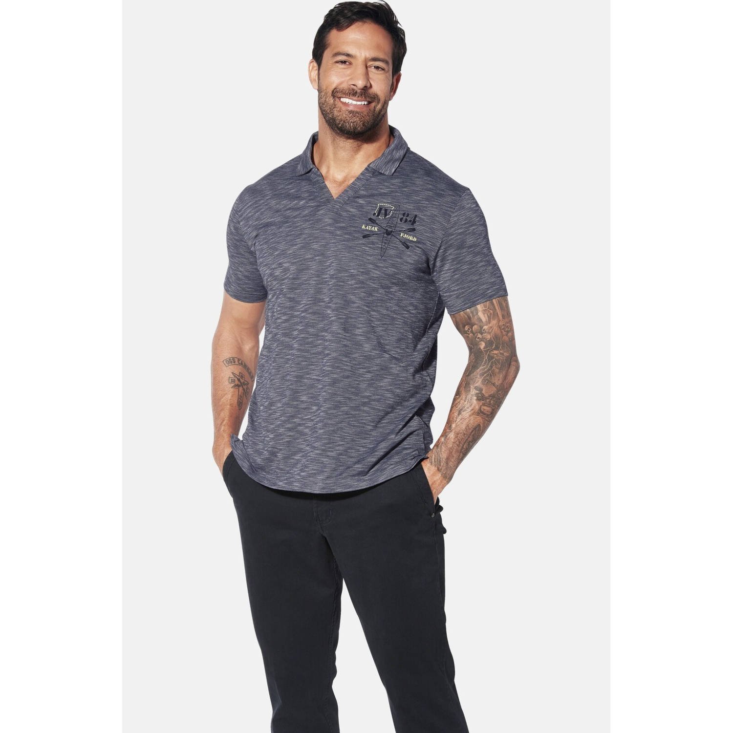 Jan Vanderstorm regular polo GISTUR Plus Size donkerblauw