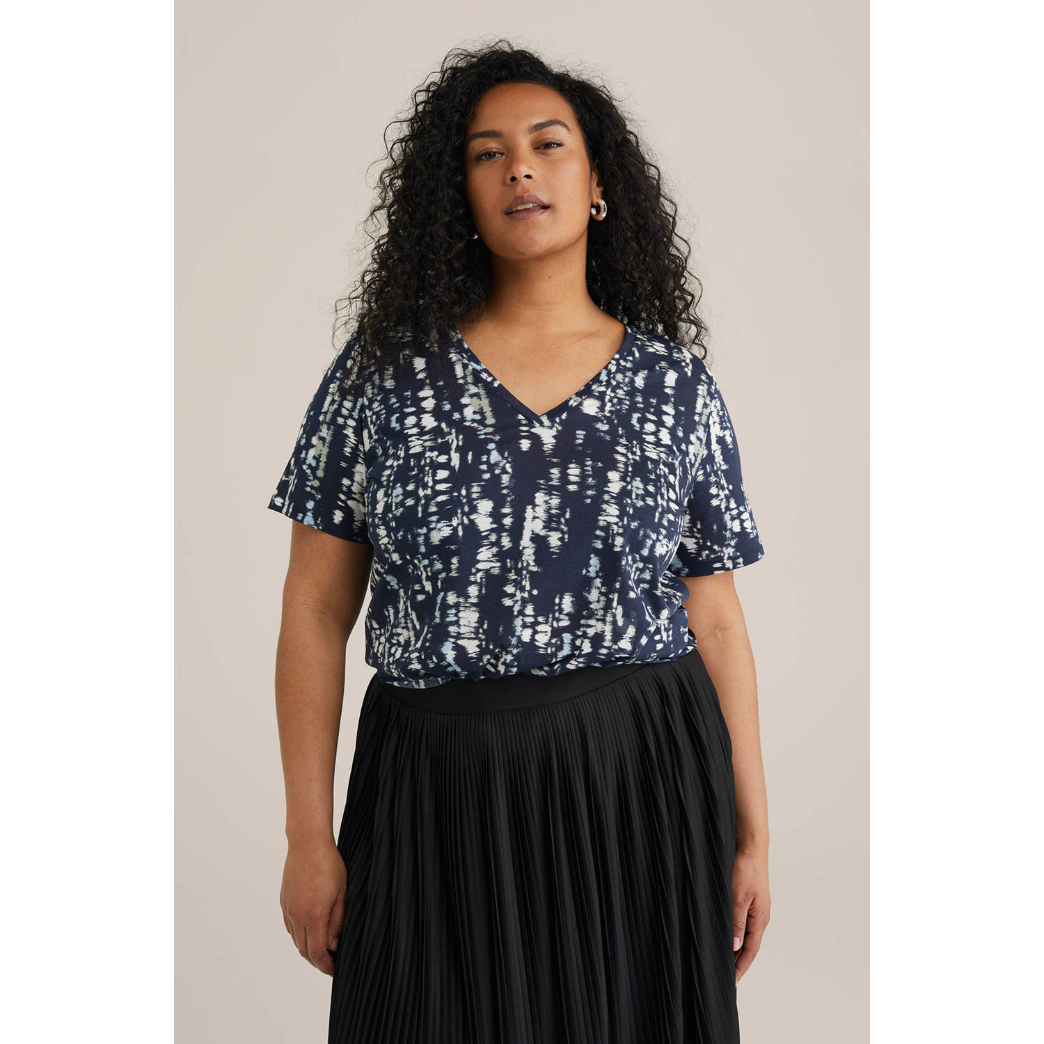 WE Fashion Curve top donkerblauw
