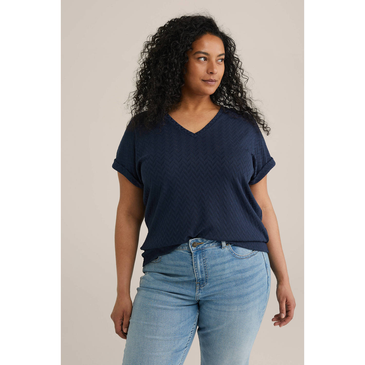 WE Fashion Curve top donkerblauw