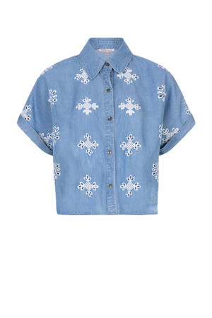 denim blouse blauw broderie